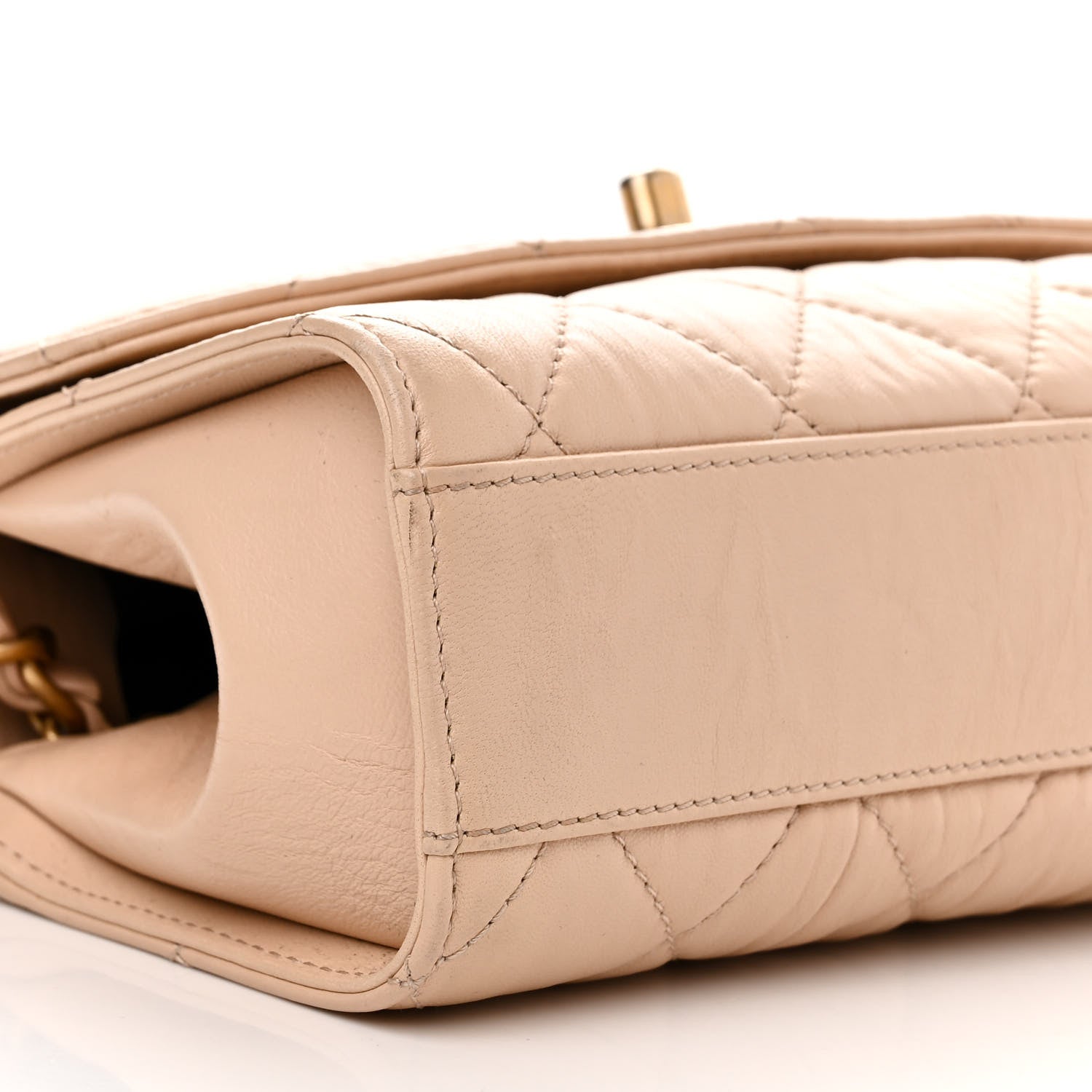 Chanel Crumpled Lambskin Quilted Mini CC Links Top Handle Flap Beige 9 of 10