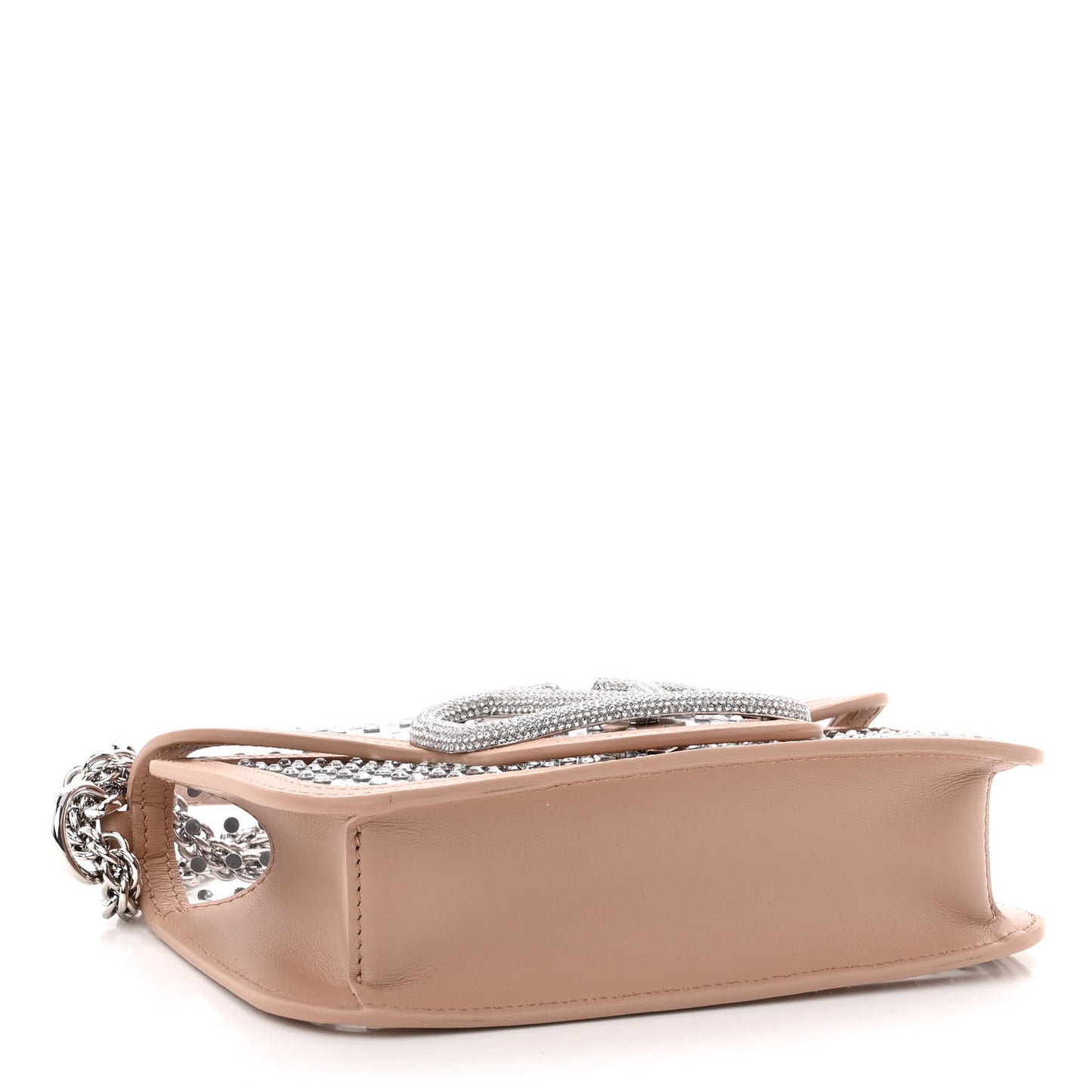 TPU Calfskin Crystal Vlogo Embellished Small Loco Shoulder Bag Trasparente Crystal Rose Cannelle
