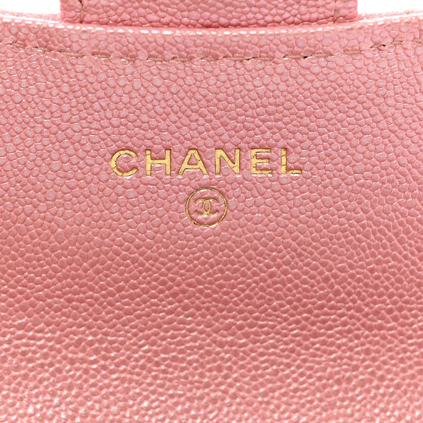 Iridescent Caviar Quilted Flap Card Holder Rose Pink