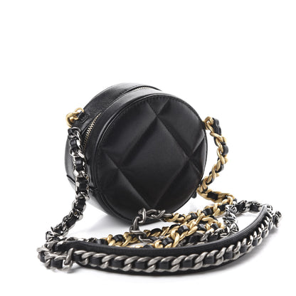 Chanel Shiny Goatskin Quilted 19 Round Clutch With Chain Black 3 of 11