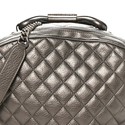 Chanel Metallic Calfskin Quilted Medium Airlines Round Trip Bowling Bag Silver 7 of 9