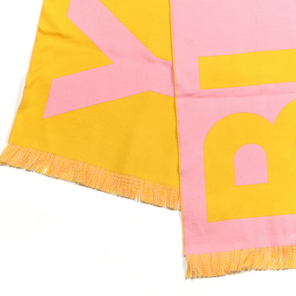 Burberry Wool Silk Jacquard Logo Scarf Yellow Pink 6 of 10