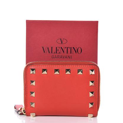 Valentino Garavani Calfskin Rockstud Zip Around Coin Case Card Holder Deep Orange 9 of 9