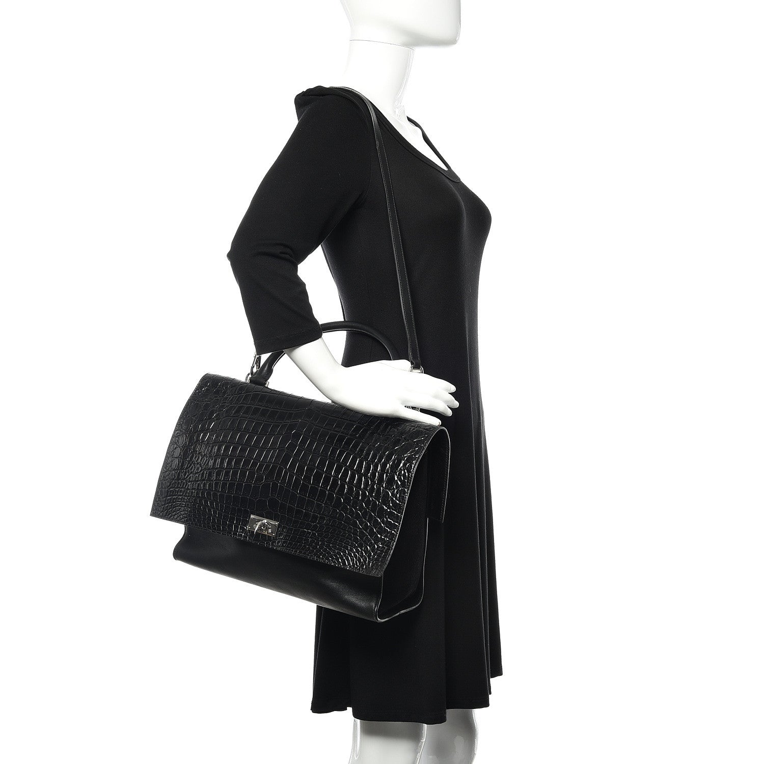 Givenchy Calfskin Crocodile Embossed Medium Shark Lock Satchel Black 2 of 11