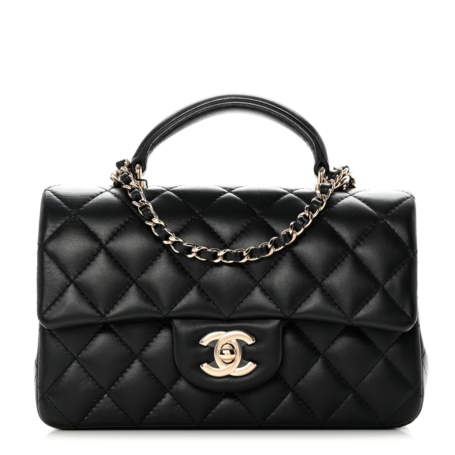 Chanel Lambskin Quilted Mini Top Handle Rectangular Flap Black 1 of 9