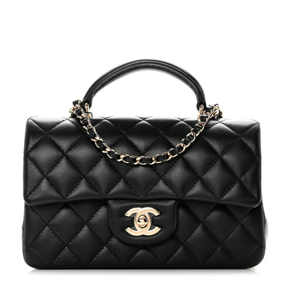 Chanel Lambskin Quilted Mini Top Handle Rectangular Flap Black 1 of 9