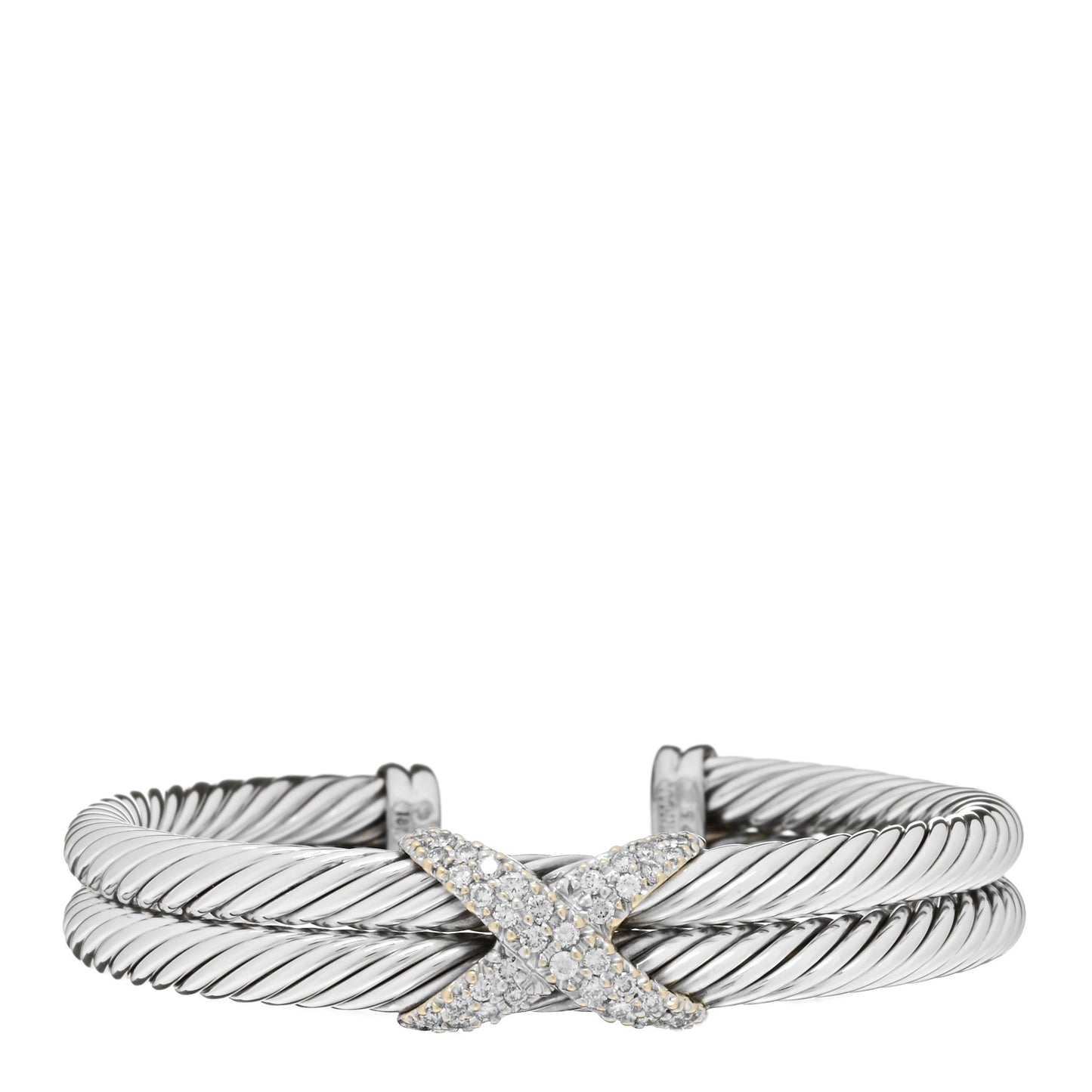 Sterling Silver 18K Gold Diamond X Double Cable Bracelet
