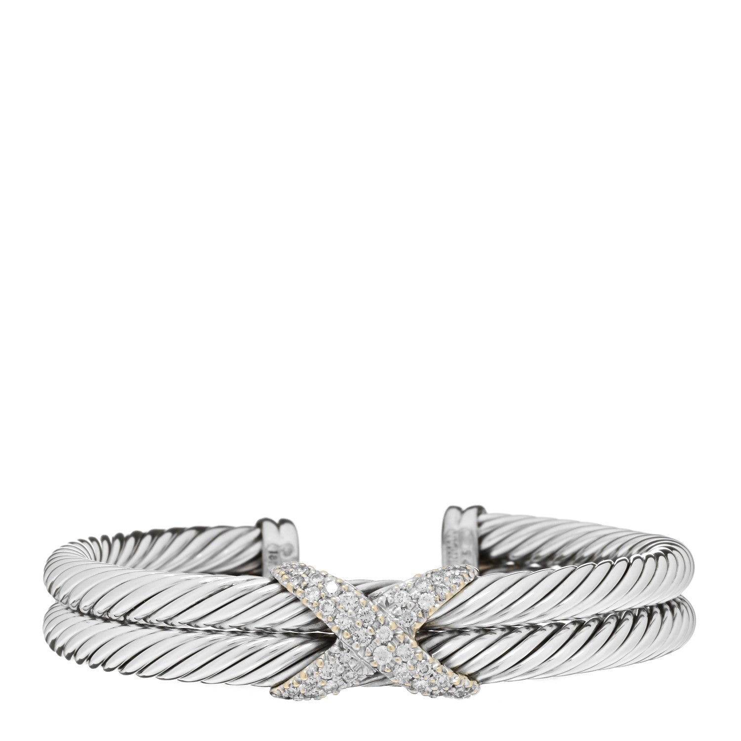 David Yurman Sterling Silver 18K Gold Diamond X Double Cable Bracelet 1 of 3