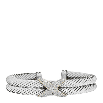 David Yurman Sterling Silver 18K Gold Diamond X Double Cable Bracelet 1 of 3