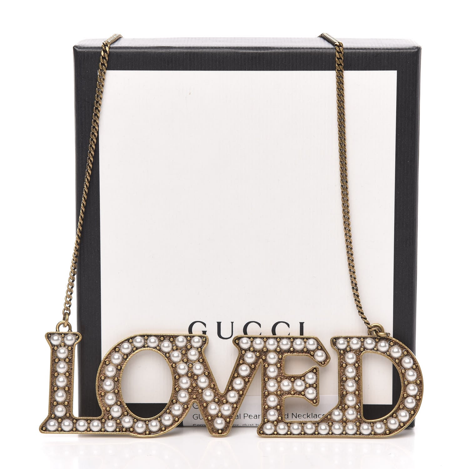 Gucci Metal Pearl Loved Necklace Aged Gold 5 of 5