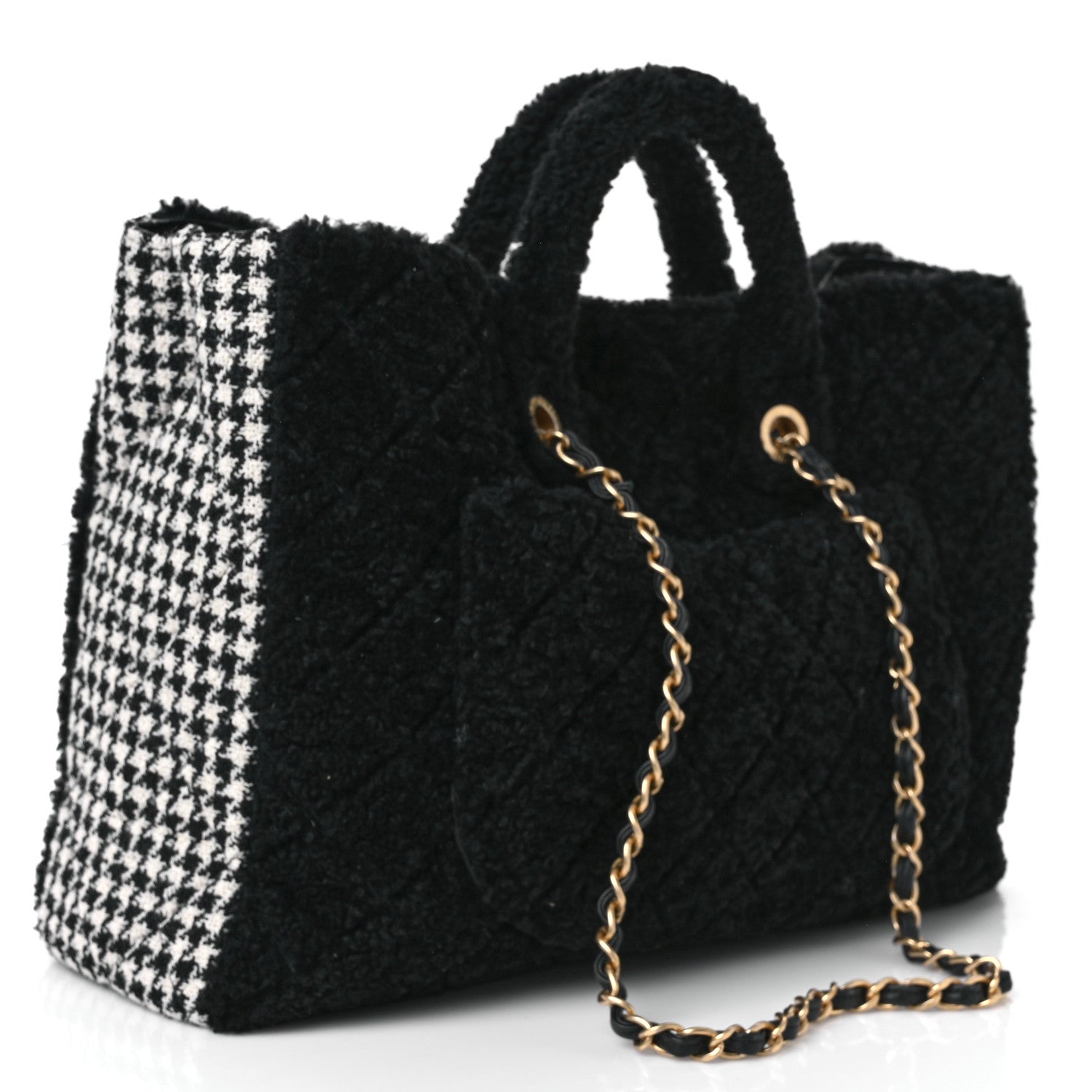 Chanel Shearling Tweed Shopper Tote Black 2 of 11