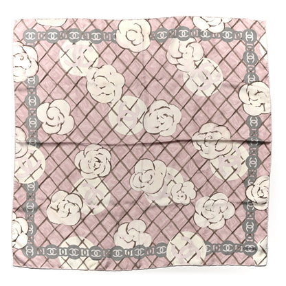 Chanel Silk CC Logo Camellia Scarf White Pink 1 of 5