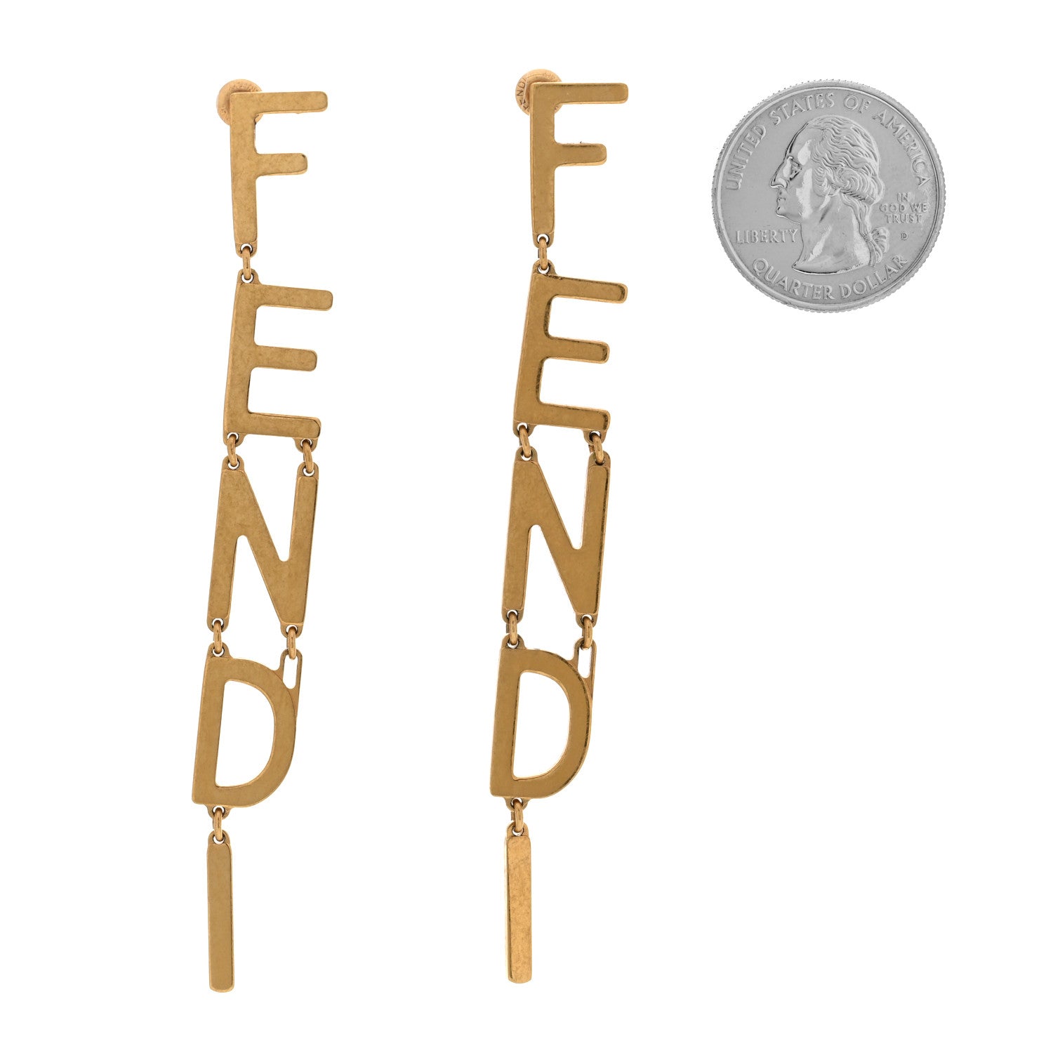 Fendi Metal Signature Earrings Gold 2 of 4