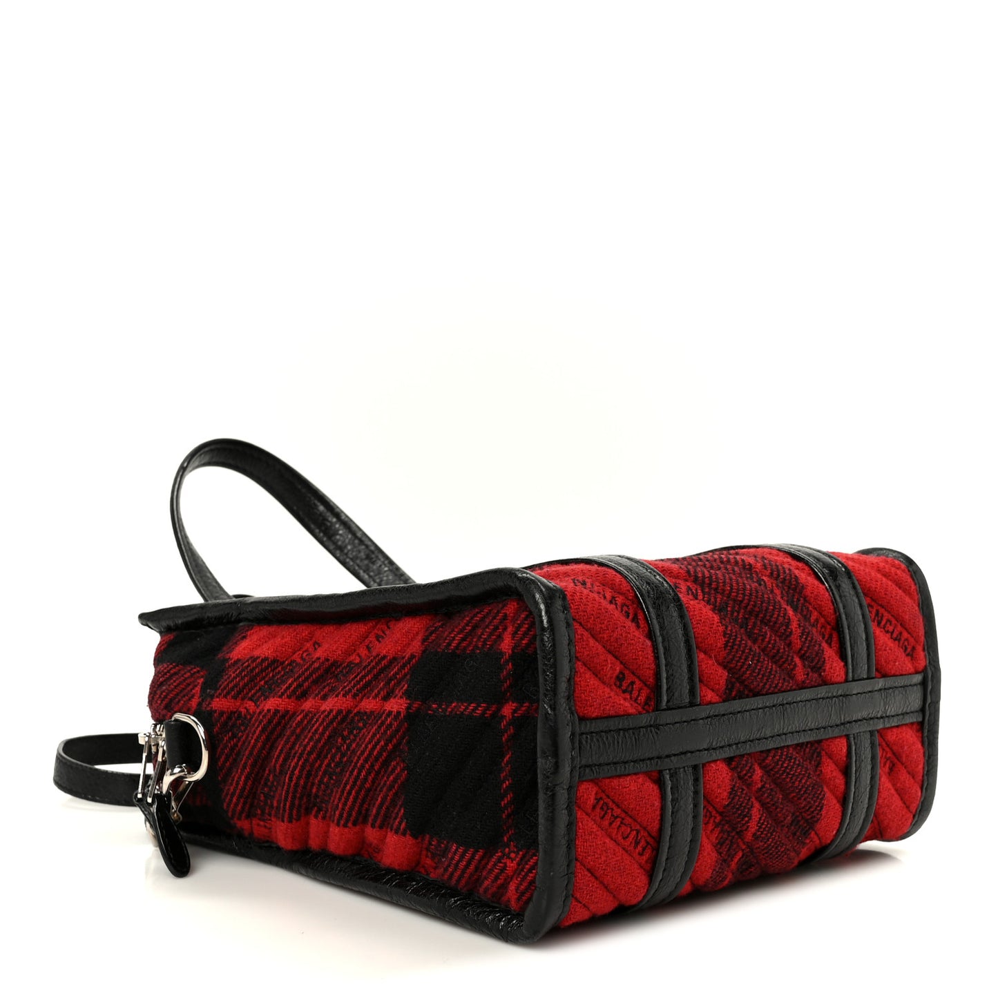 Wool Cuir Arena Plaid Diagonal Allover Logo Matelasse XS Bazar Shopper Tote Red Black