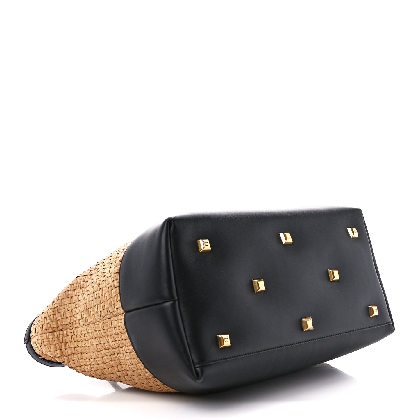 Woven Raffia Calfskin The Studio Tote Beige Black