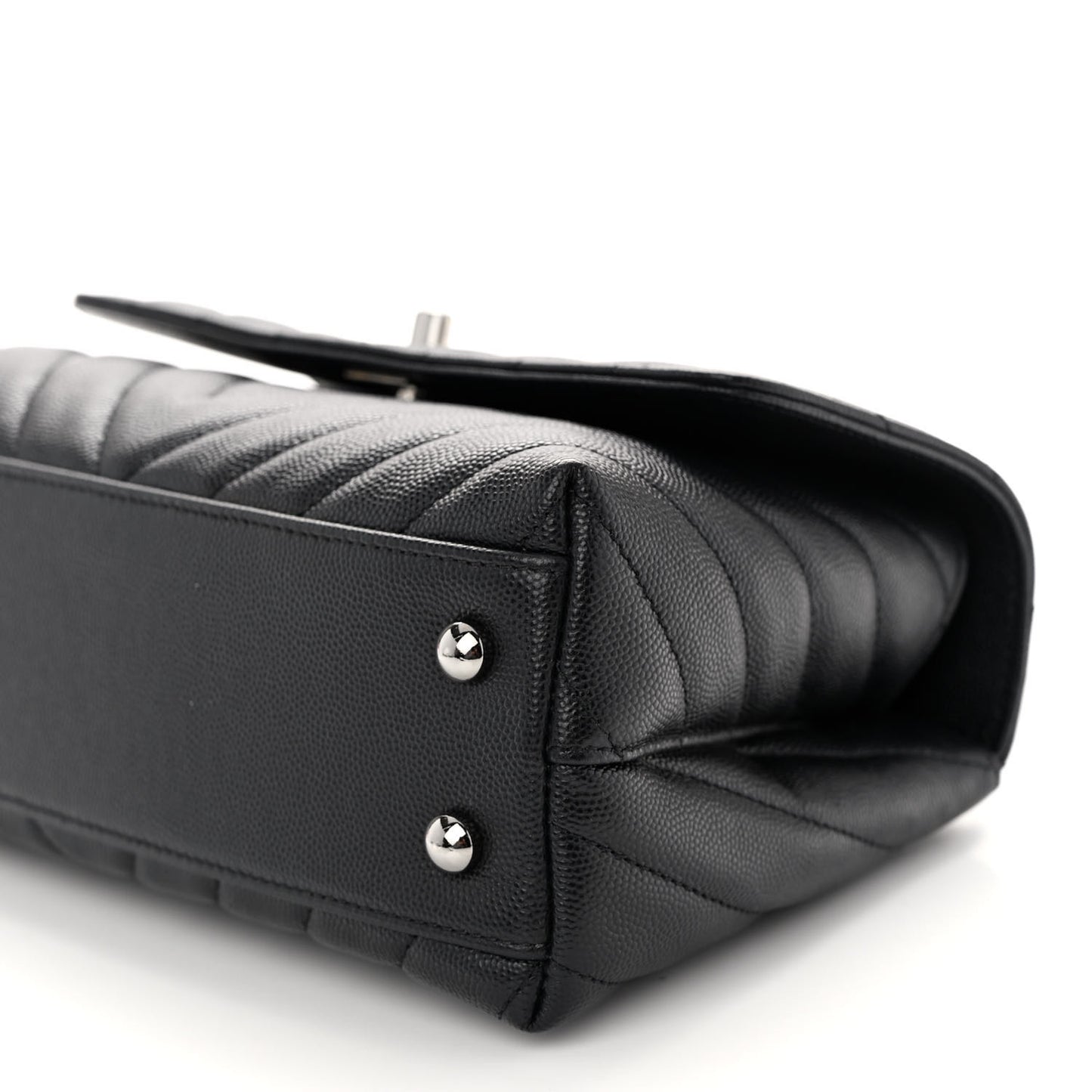 Caviar Chevron Quilted Mini Coco Handle Flap Black