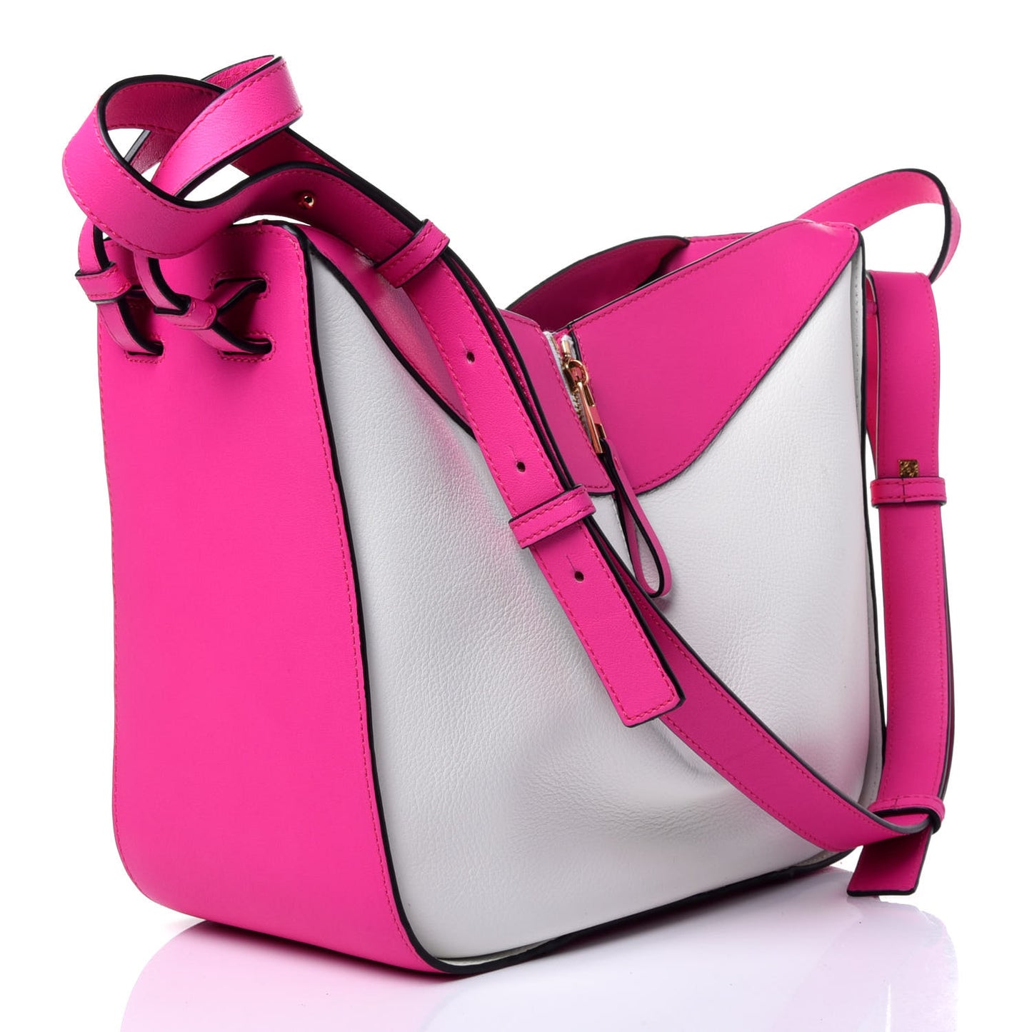 Calfskin Small Hammock Shoulder Bag Shocking Pink White
