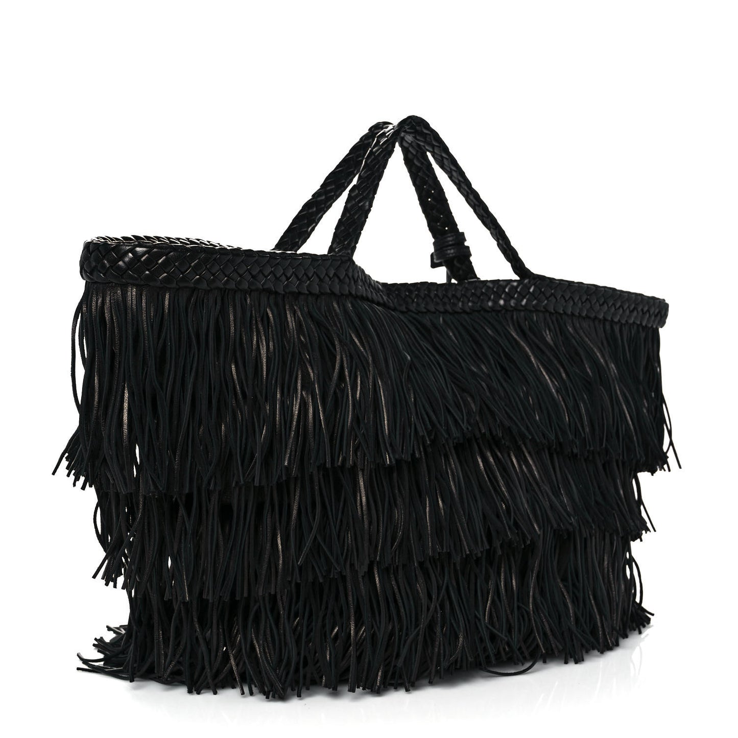 Calfskin Panier Fringe Tote Black