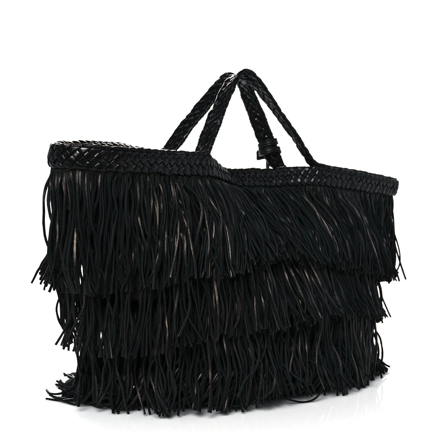 Saint Laurent Calfskin Panier Fringe Tote Black 3 of 9