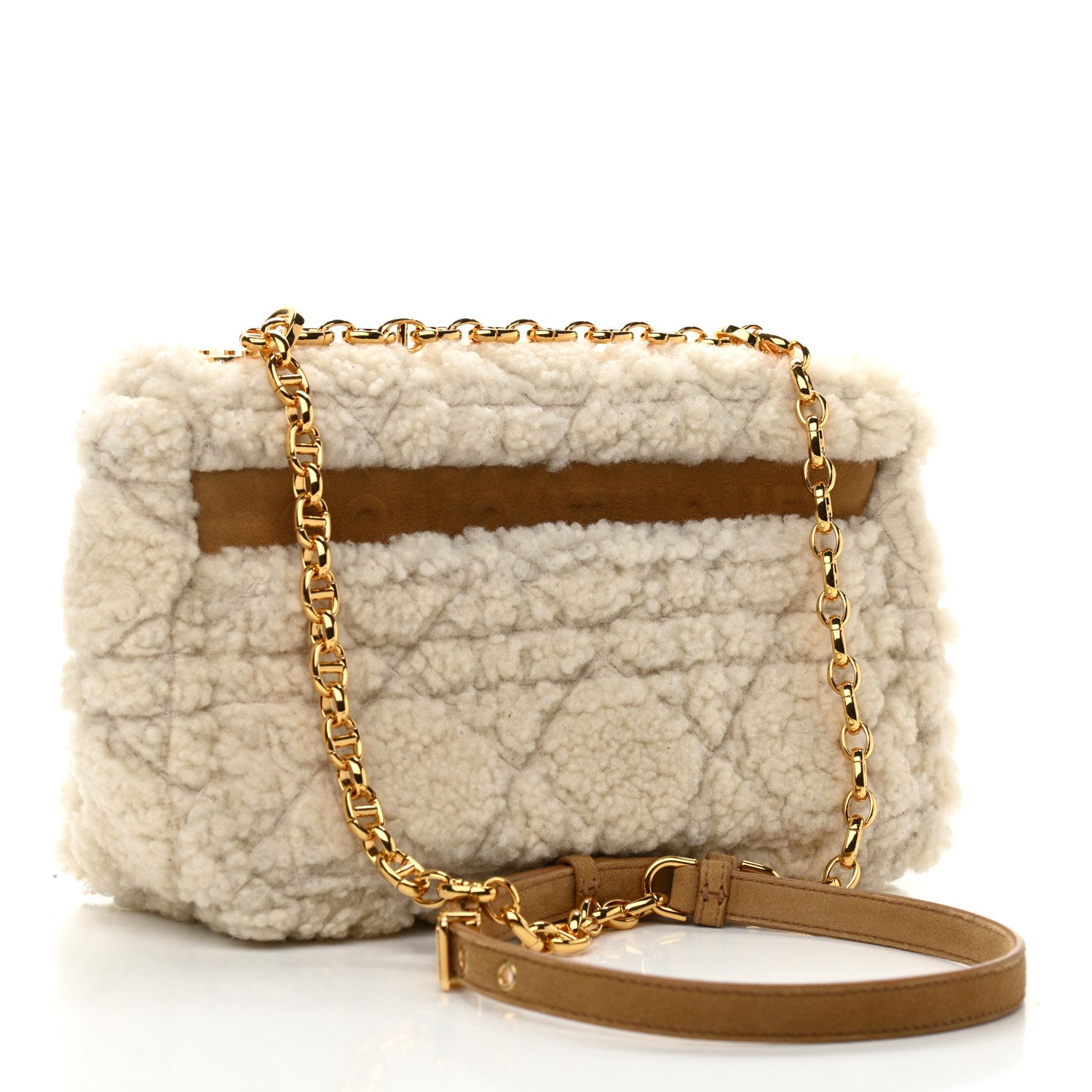 Christian Dior Shearling Cannage Medium Caro Bag Natural 3 of 9