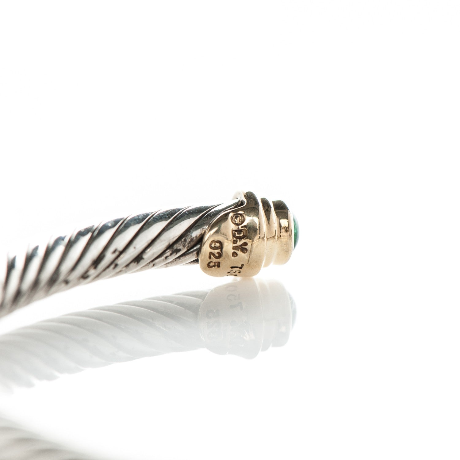 David Yurman Sterling Silver 18K Yellow Gold Emerald 4mm Cable Classics Bracelet 4 of 6