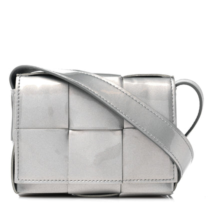 Bottega Veneta Metallic Patent Calfskin Maxi Intrecciato Extra Mini Cassette Crossbody Bag Silver 1 of 8