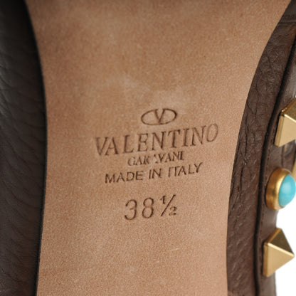 Valentino Garavani Pebbled Calfskin Turquoise Rockstud Rolling Ankle Strap 100mm Pumps 38.5 Cacao 6 of 7