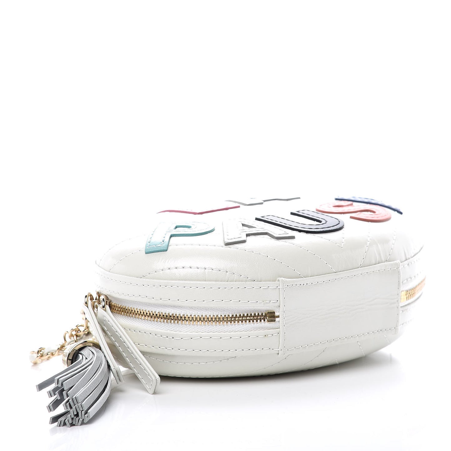 Embroidered Lambskin Chevron Quilted La Pausa Evening Bag White