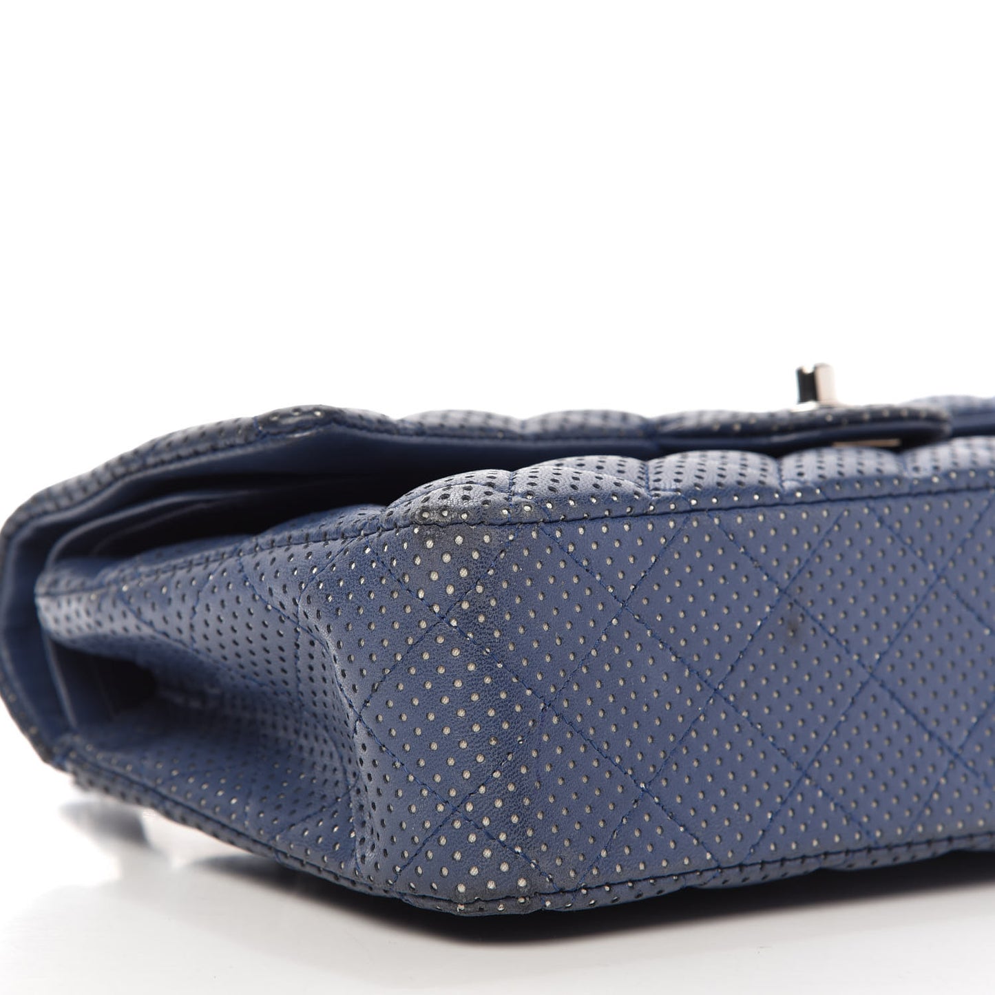 Lambskin Perforated Medium Double Flap Blue