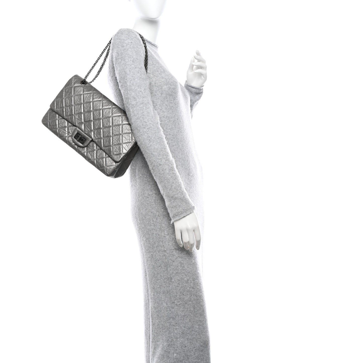 Metallic Aged Calfskin Quilted 2.55 Reissue 227 Flap Argent Fonce