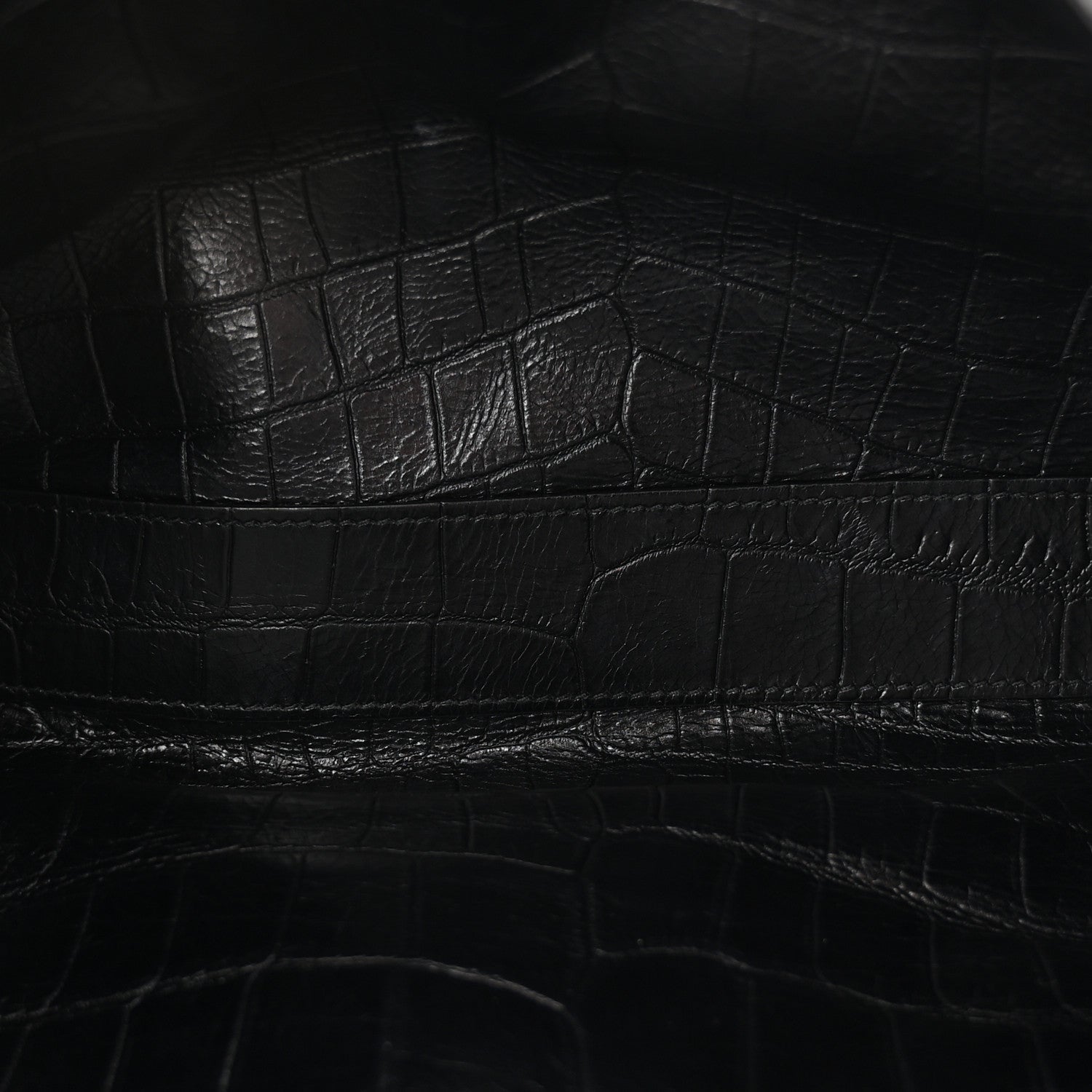 Saint Laurent Calfskin Crocodile Embossed Suede Medium Reversible Monogram Kate Satchel Military Taupe 9 of 17