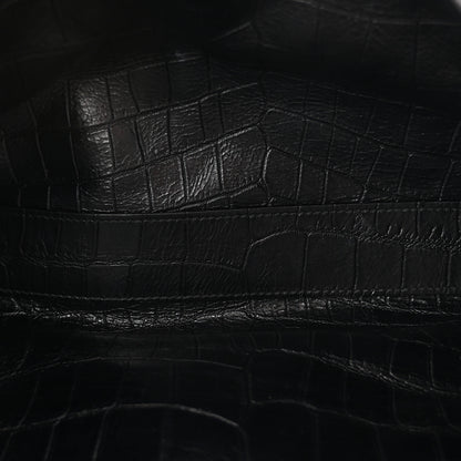 Saint Laurent Calfskin Crocodile Embossed Suede Medium Reversible Monogram Kate Satchel Military Taupe 9 of 17