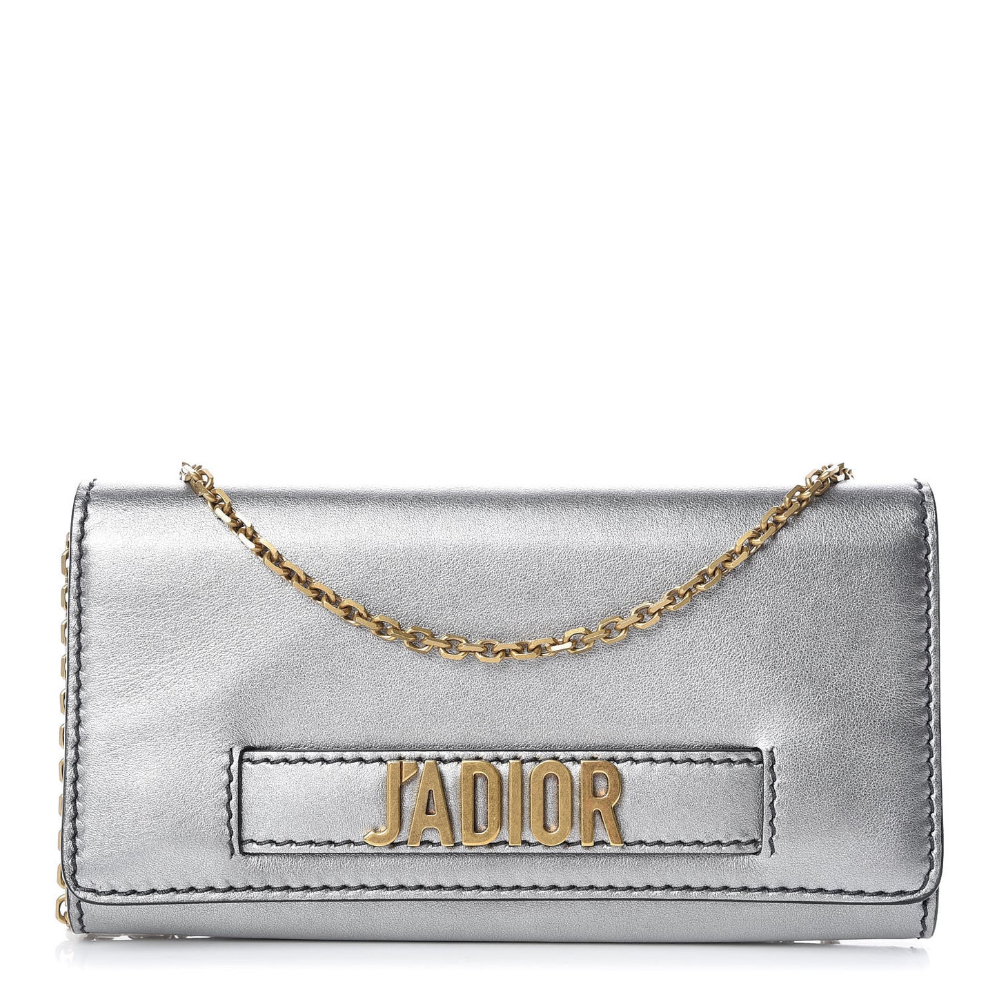 Metallic Calfskin J'adior Croisiere Chain Wallet Graphite