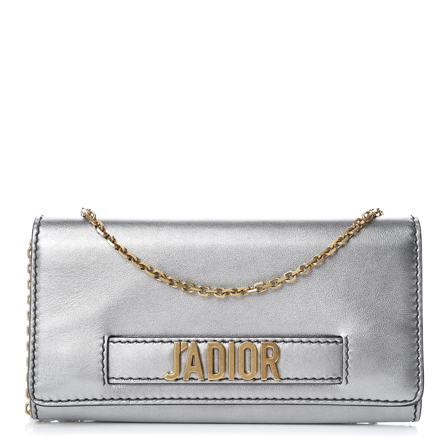 Christian Dior Metallic Calfskin J'adior Croisiere Chain Wallet Graphite 1 of 10