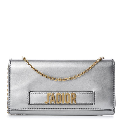 Christian Dior Metallic Calfskin J'adior Croisiere Chain Wallet Graphite 1 of 10