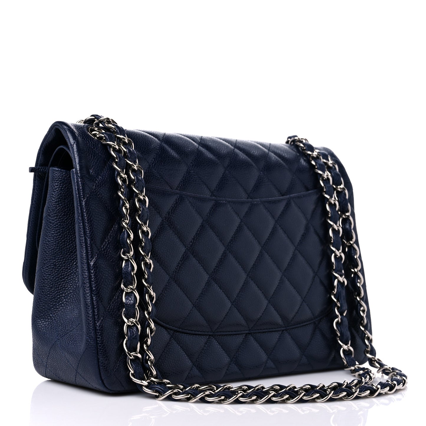 Caviar Quilted Jumbo Double Flap Navy Blue