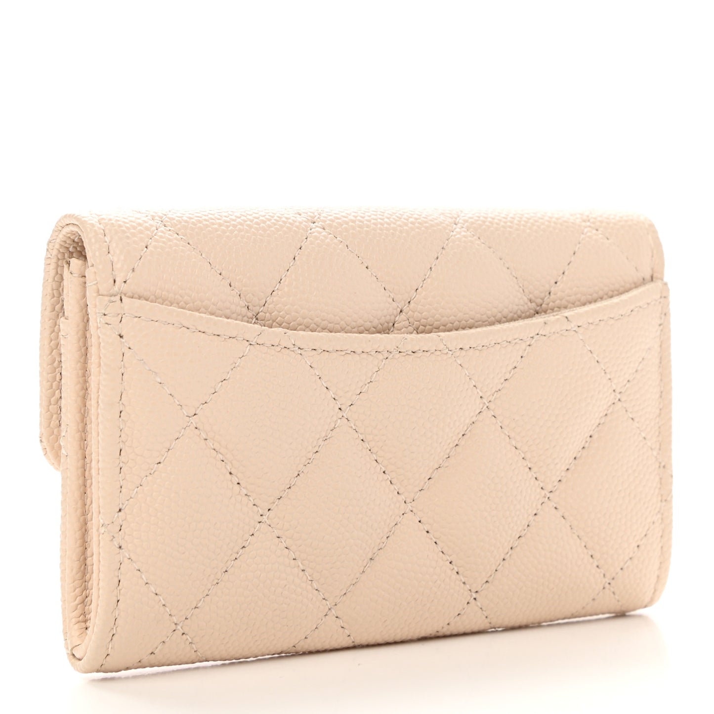 Caviar Quilted Flap Card Holder Wallet Light Beige