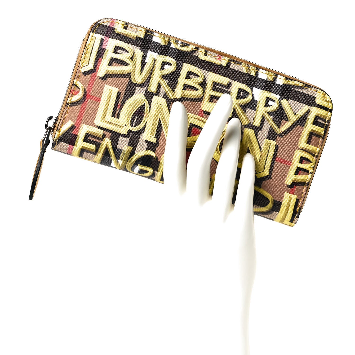 Burberry Vintage Check Graffiti Print Zip Around Wallet Yellow 9 of 9