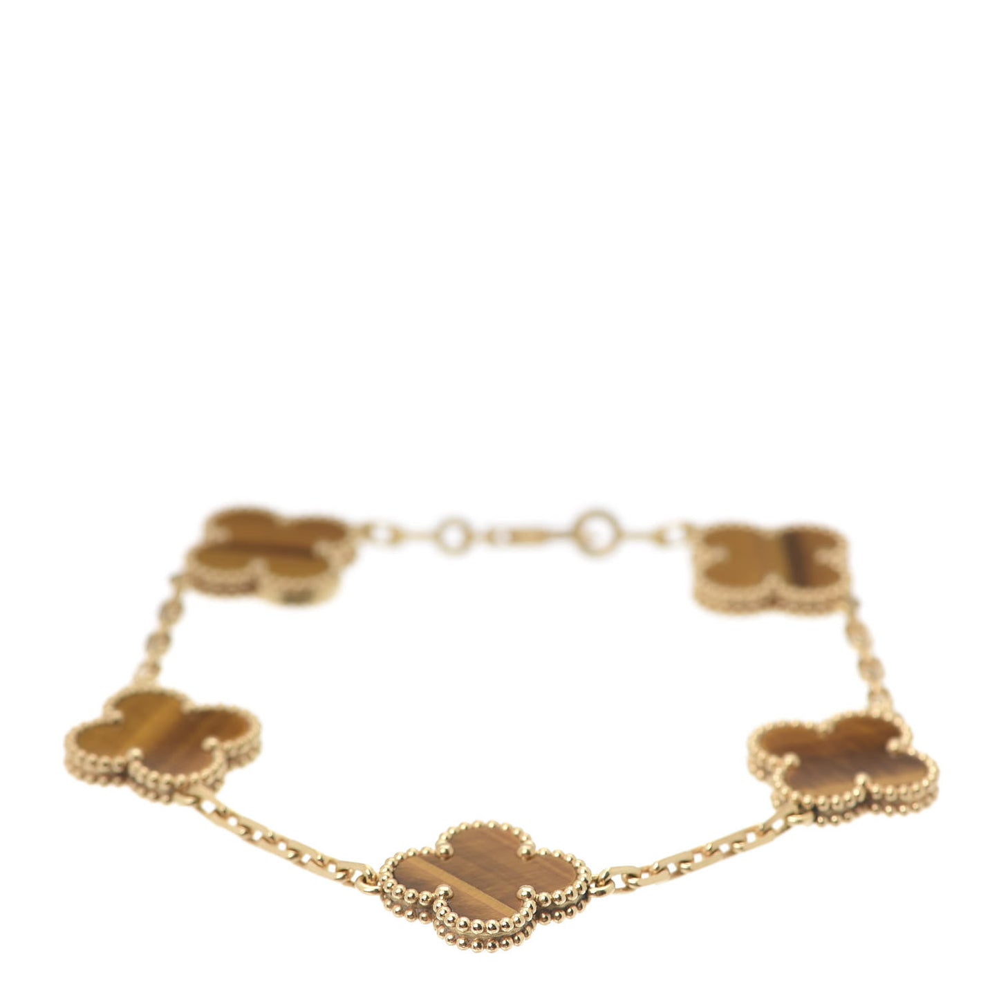 18K Yellow Gold Tiger Eye 5 Motifs Vintage Alhambra Bracelet