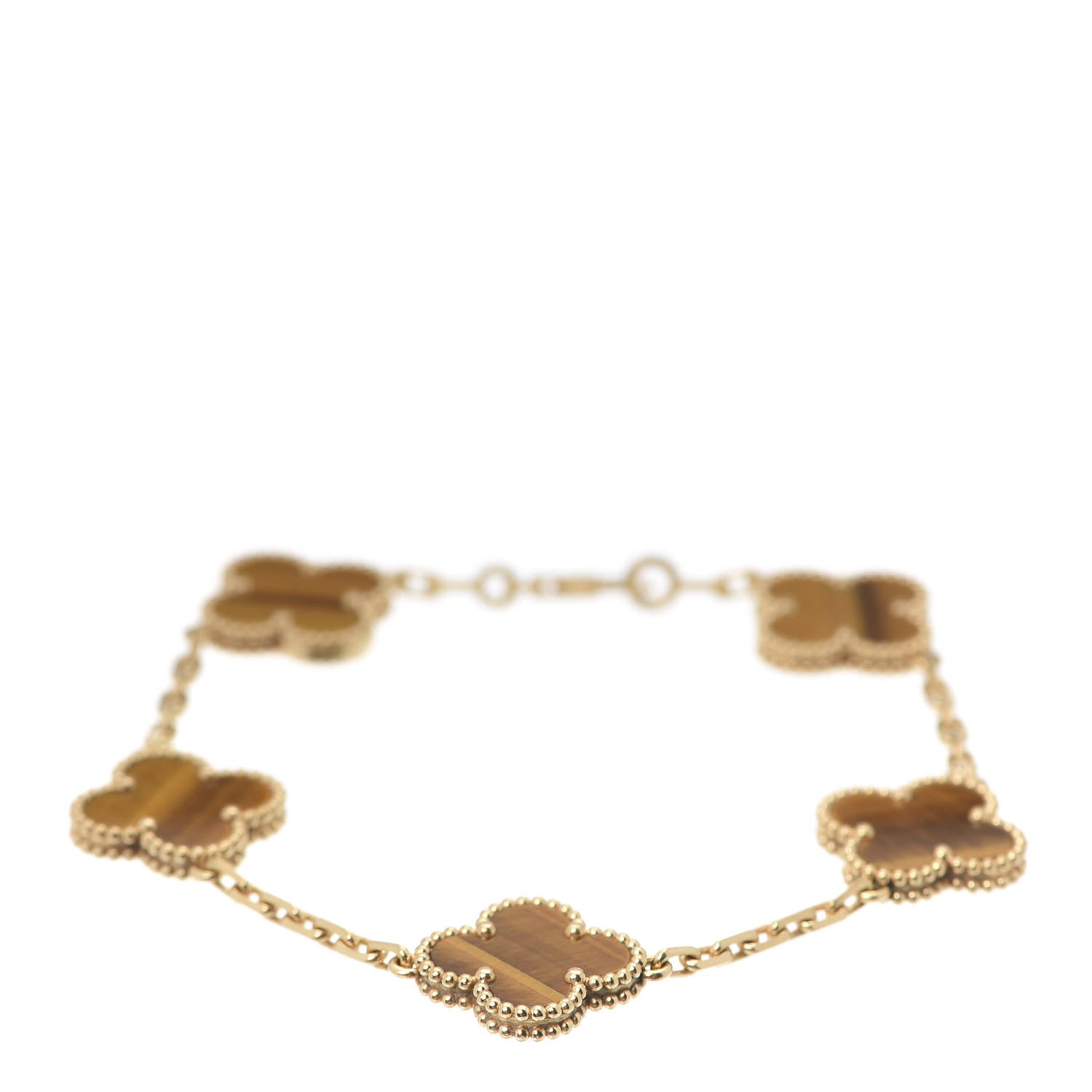Van Cleef & Arpels 18K Yellow Gold Tiger Eye 5 Motifs Vintage Alhambra Bracelet 1 of 7