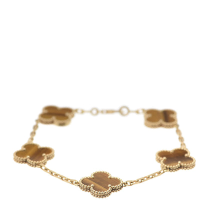 Van Cleef & Arpels 18K Yellow Gold Tiger Eye 5 Motifs Vintage Alhambra Bracelet 1 of 7