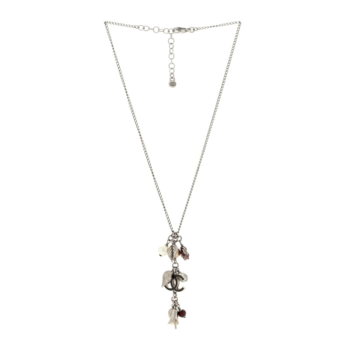Enamel Bead Pearl Charms CC Drop Necklace Silver