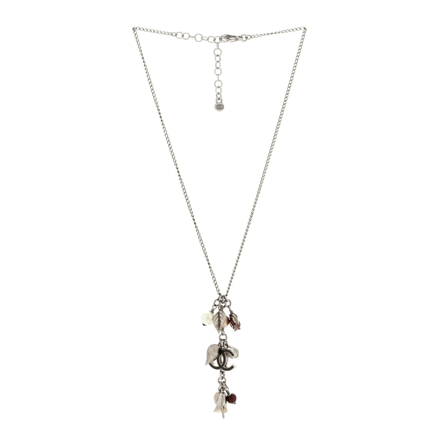 Chanel Enamel Bead Pearl Charms CC Drop Necklace Silver 2 of 4