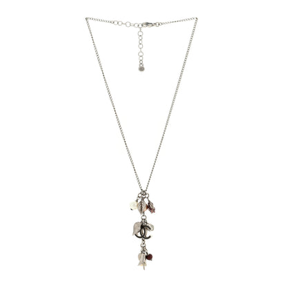 Chanel Enamel Bead Pearl Charms CC Drop Necklace Silver 2 of 4