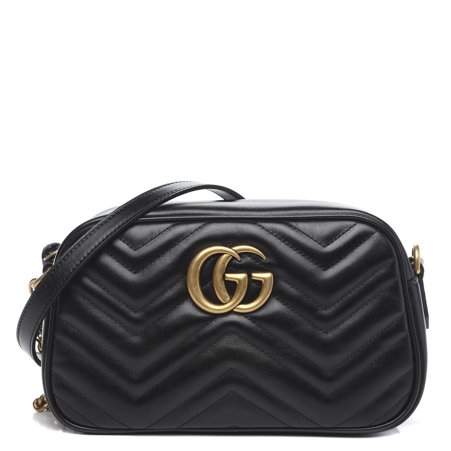 Calfskin Matelasse Small GG Marmont Chain Shoulder Bag Black