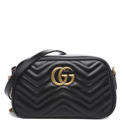 Gucci Calfskin Matelasse Small GG Marmont Chain Shoulder Bag Black 1 of 9