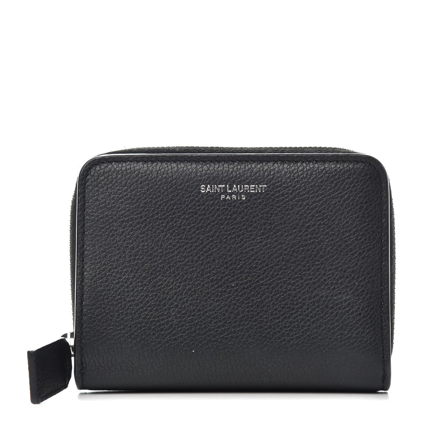 Grained Calfskin Rive Gauche Compact Zip Around Wallet Black