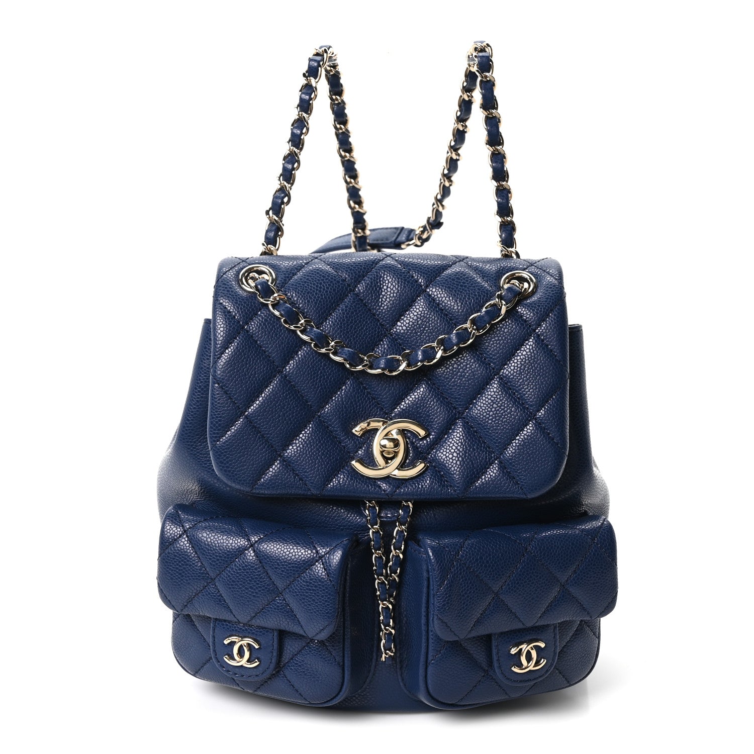 Chanel Shiny Caviar Quilted Medium Duma Pockets Drawstring Backpack Dark Blue 1 of 10