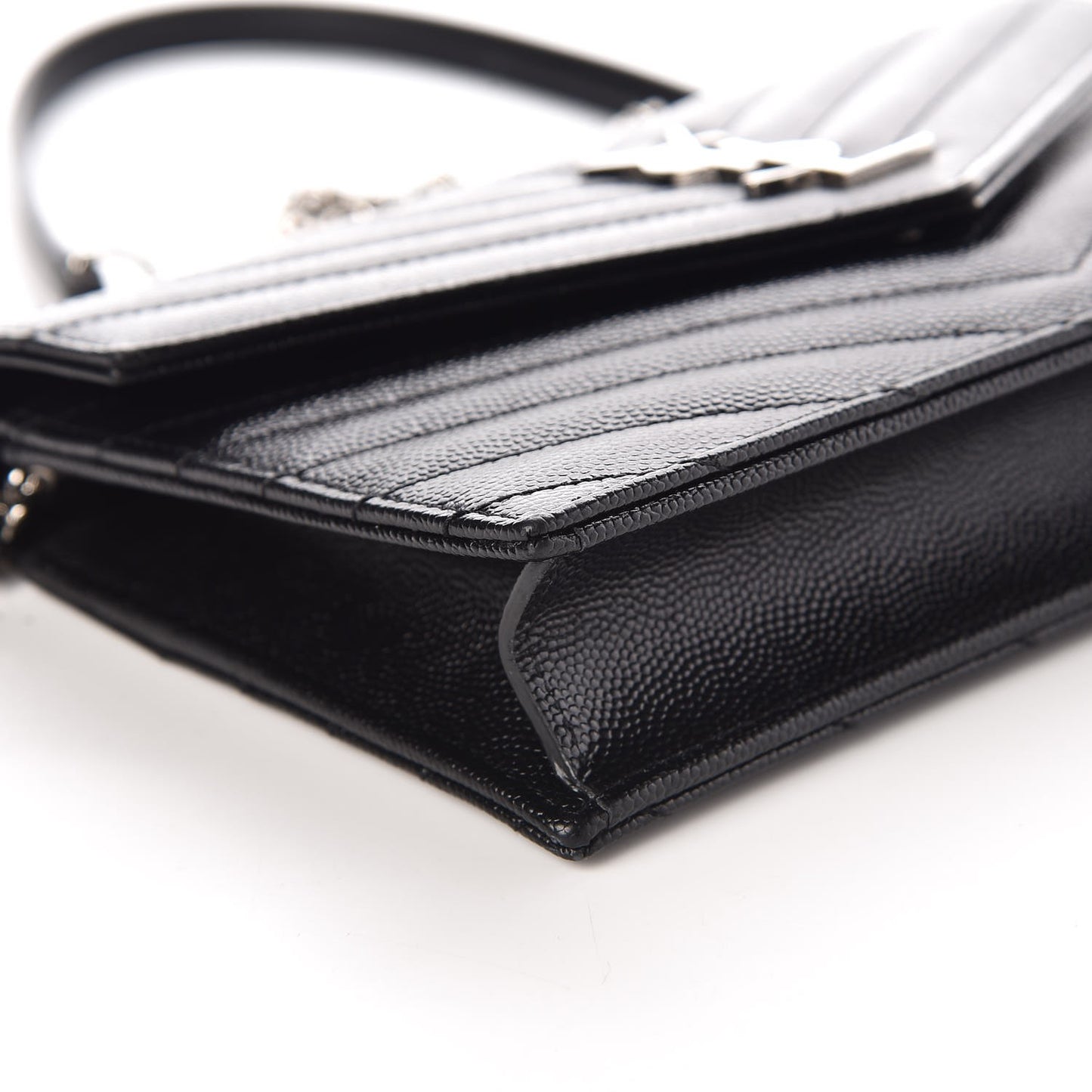 Grain De Poudre Matelasse Chevron Monogram Envelope Chain Wallet Black
