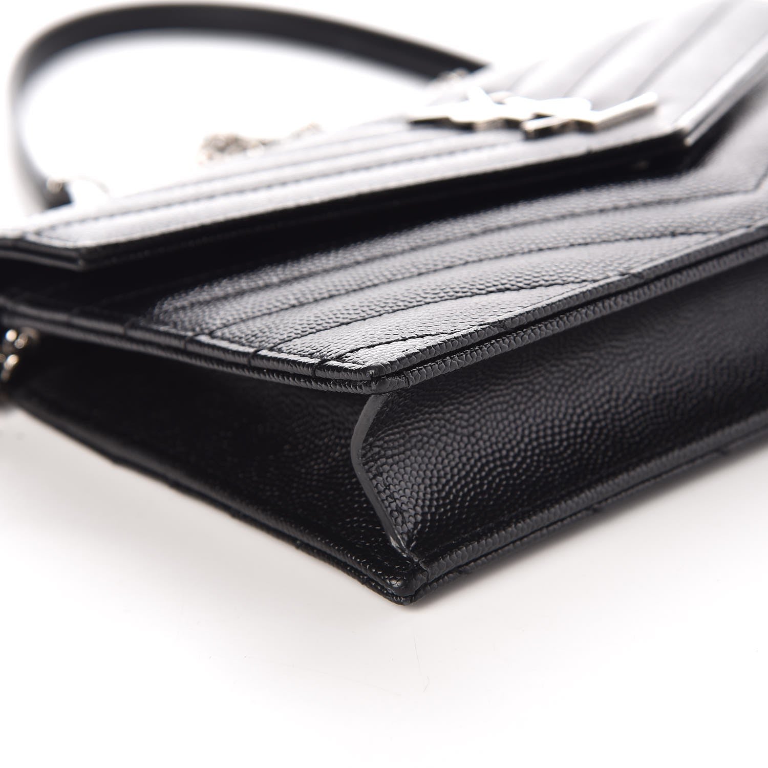 Saint Laurent Grain De Poudre Matelasse Chevron Monogram Envelope Chain Wallet Black 8 of 10